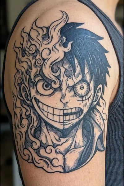 Luffy's Awakening: Gear 5 Duality anime temporary tattoo design