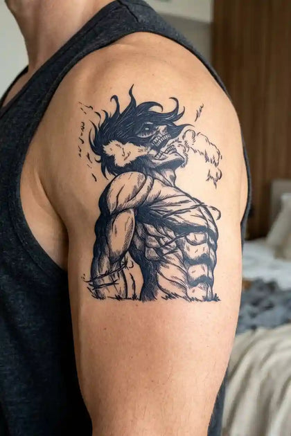 Attack Titan Roaring Strength developed tattoo on skin