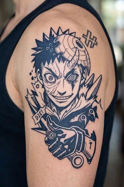Deidara Explosive Art developed tattoo on skin