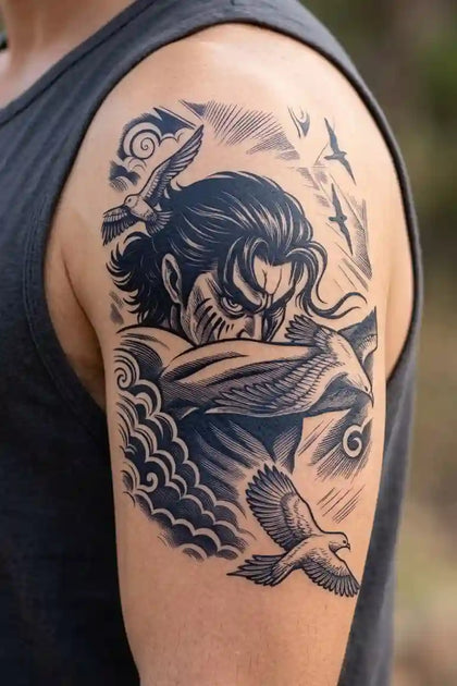Eren Wings of Freedom developed tattoo on skin