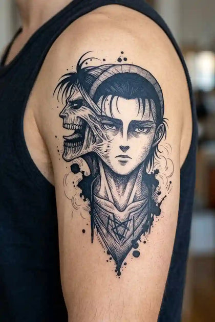 Eren Yeager Titan Shadow developed tattoo on skin