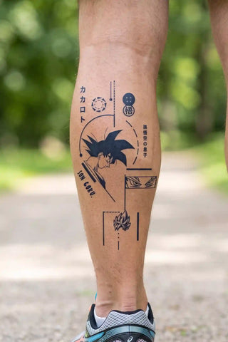 Kakarot Minimal Manga Collage developed tattoo on skin