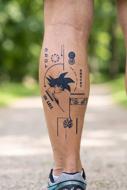 Kakarot Minimal Manga Collage developed tattoo on skin