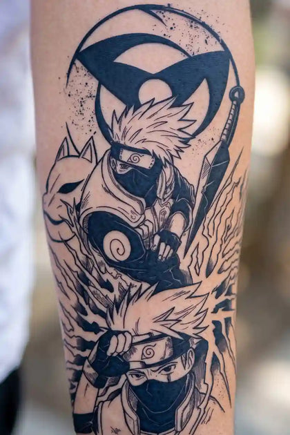 Kakashi Hatake Lightning Mask developed tattoo on skin