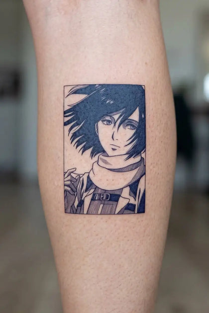 Mikasa Ackerman Fierce Resolve developed tattoo on skin