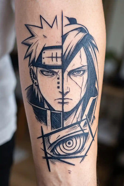 Naruto and Sasuke Rival Gaze developed tattoo on skin