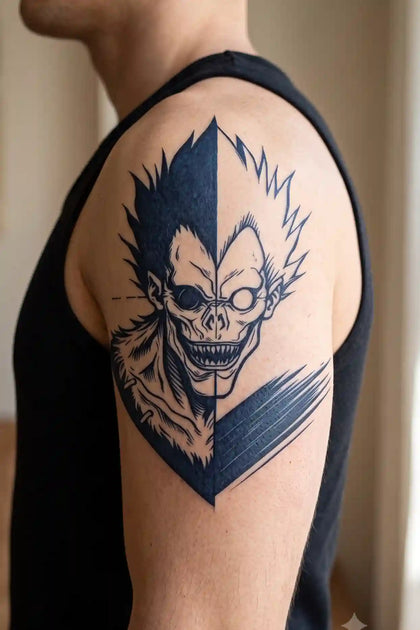 Ryuk Split Face developed tattoo on skin