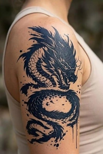 Ink-Wash Mythic Dragon anime temporary tattoo design