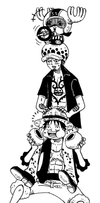 Luffy, Law, and Chopper's Playful Stack