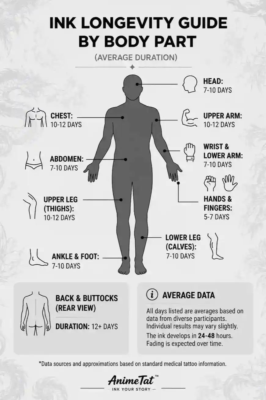 ANIMETAT ink longevity guide by body part