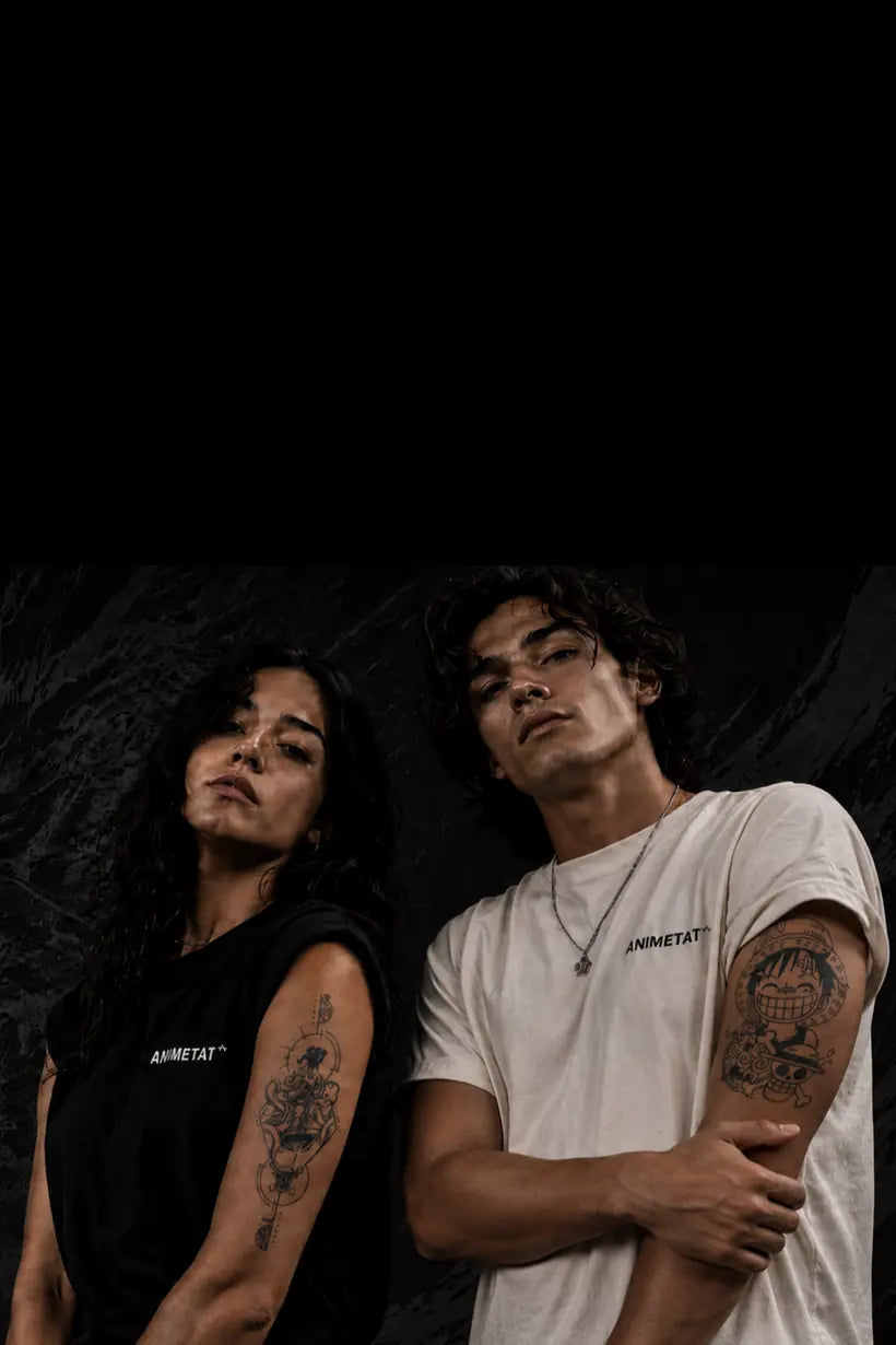 ANIMETAT models wearing anime temporary tattoos