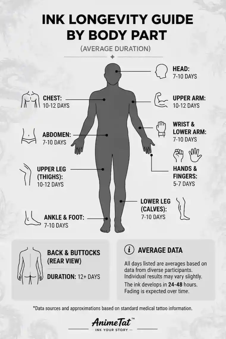 ANIMETAT ink longevity guide by body part