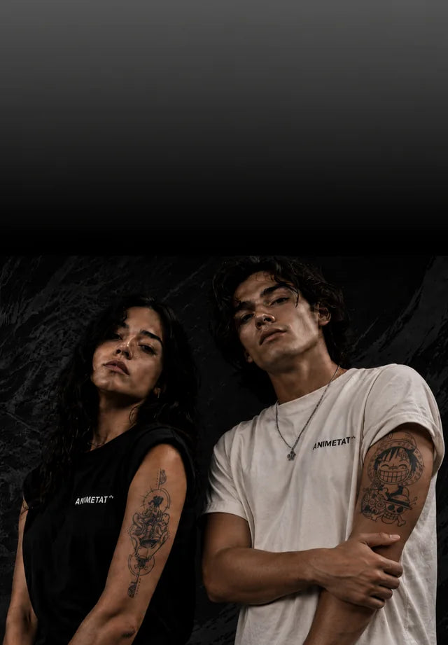 ANIMETAT models wearing anime temporary tattoos