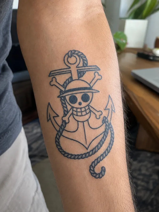 Straw Hat Jolly Roger customer tattoo result