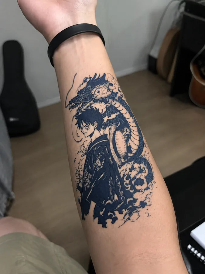 Luffy and the Dragon customer tattoo result