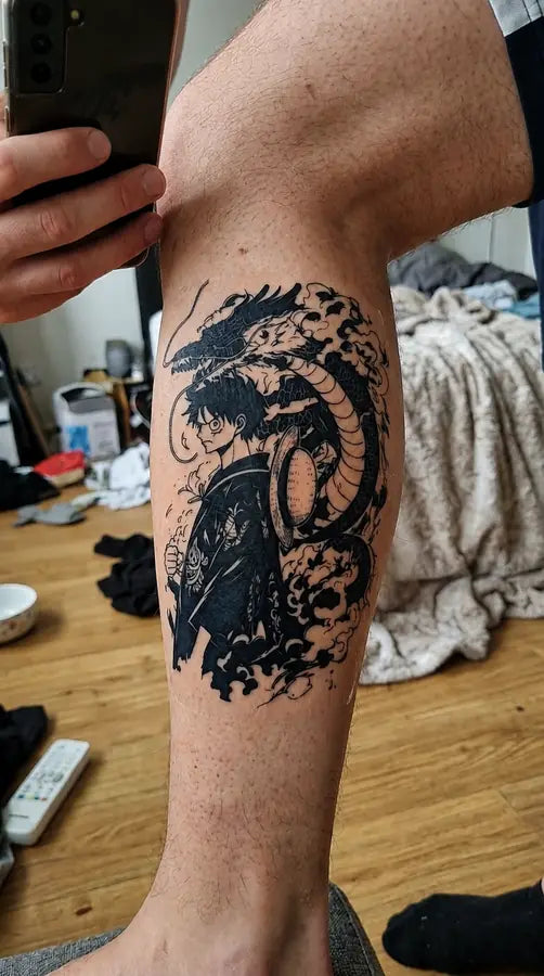 Luffy and the Dragon customer tattoo result